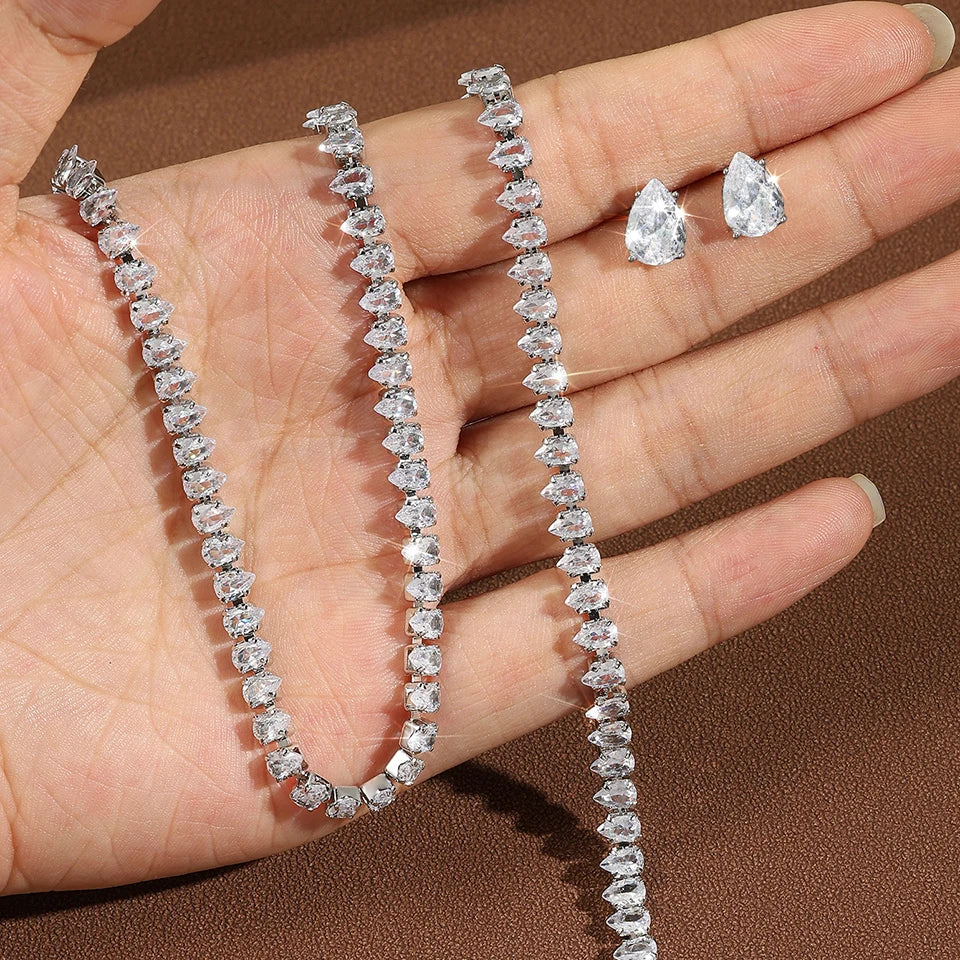 ZAKOL Gorgeous Buling AAA Clear Round Cubic Zirconia Collana da sposa Orecchini Set di gioielli da festa per le donne