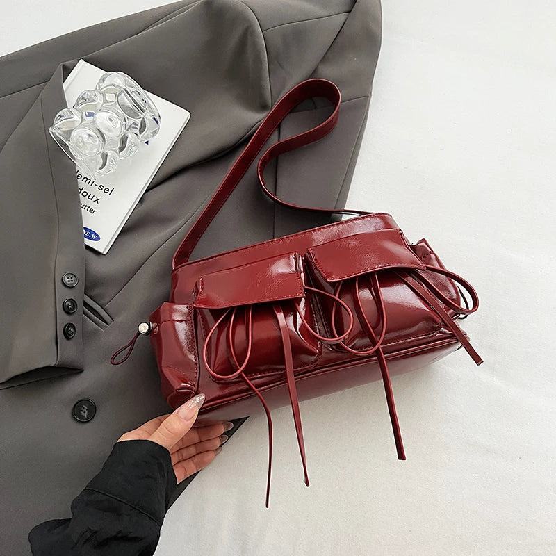 LEFTSIDE Borse a tracolla in pelle PU con design a doppia tasca per donna 2025 Borsa a tracolla di nuova tendenza della moda Borse da donna in argento
