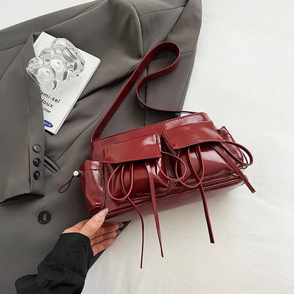 LEFTSIDE Borse a tracolla in pelle PU con design a doppia tasca per donna 2025 Borsa a tracolla di nuova tendenza della moda Borse da donna in argento