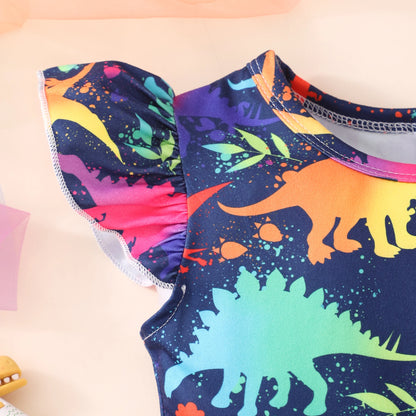 2024 Bambini Vestono Vestiti Della Ragazza Festa di Compleanno Dinosauro Estate Manica Corta Unicorno Neonate Abiti da Principessa 2 3 5 6 7 8 Anni