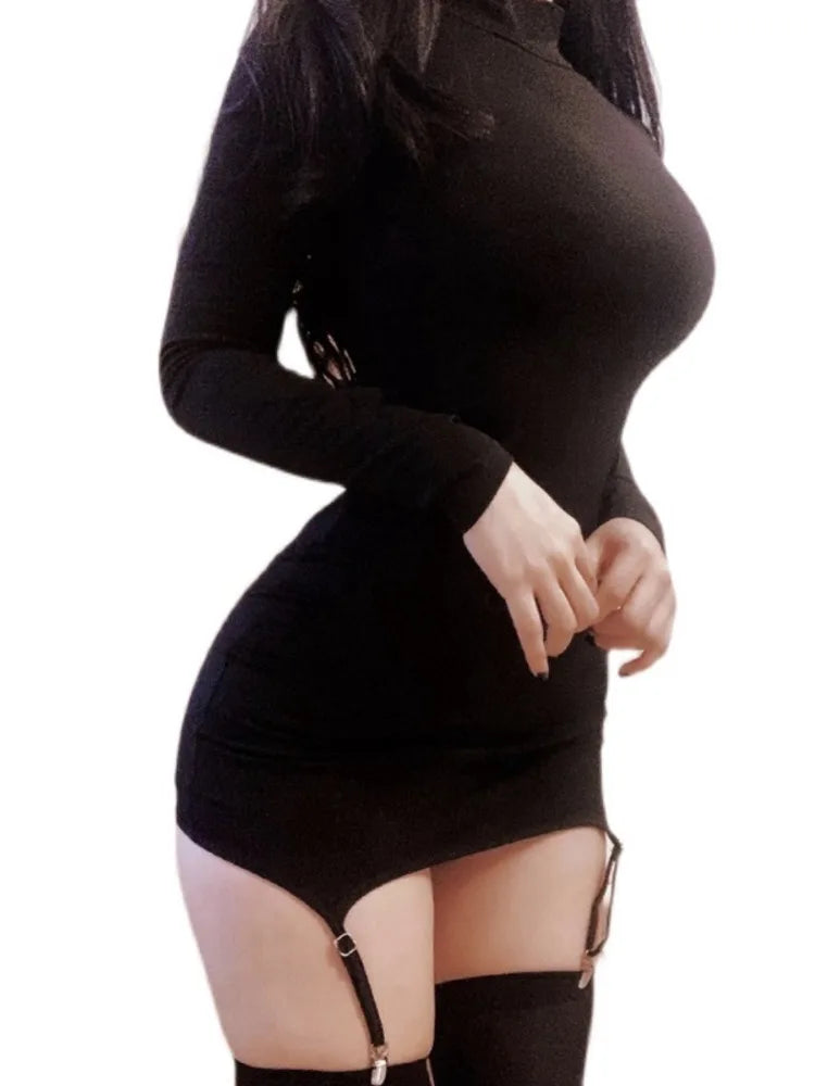 WOMENGAGA Mini abito sexy a maniche lunghe Calzini NUOVA vita alta sottile O collo elegante fata donna coreana abiti sexy caldi autunno 763G