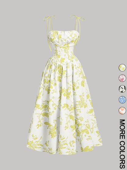 Nuove donne stampa cinturino per spaghetti vestito moda estiva elegante casual ufficio partito abiti casual per le donne veste femme abiti