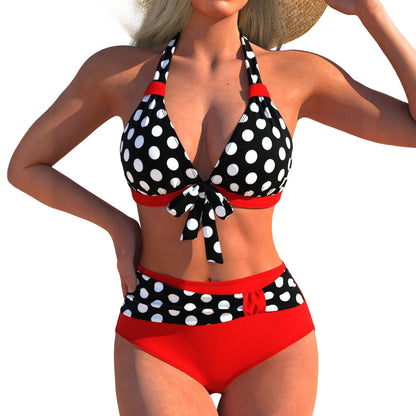 Sexy Bikini Set Summer Fashion Polka dot and Colorful Striped Swimsuit for Beach and Pool High waisted with Tied Front Bikini