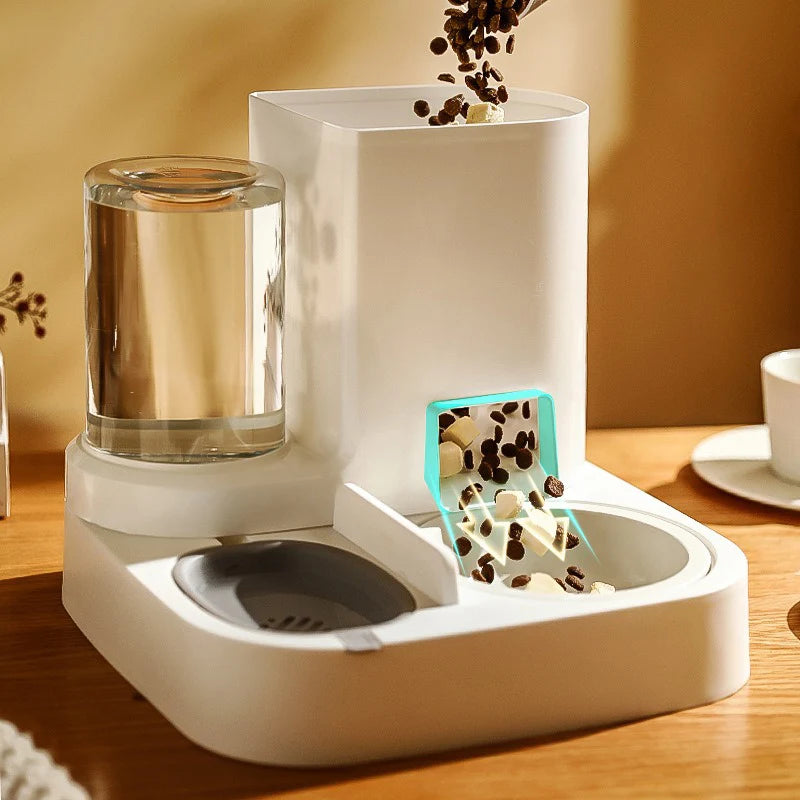 Distributore Automatico di Cibo e Acqua per Cani e Gatti, Set con Ciotola Universale per Animali Domestici