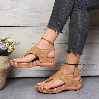 Sandales d'été pour femmes sandales romaines de plage à talon compensé antidérapantes d'extérieur pour filles à bout ouvert