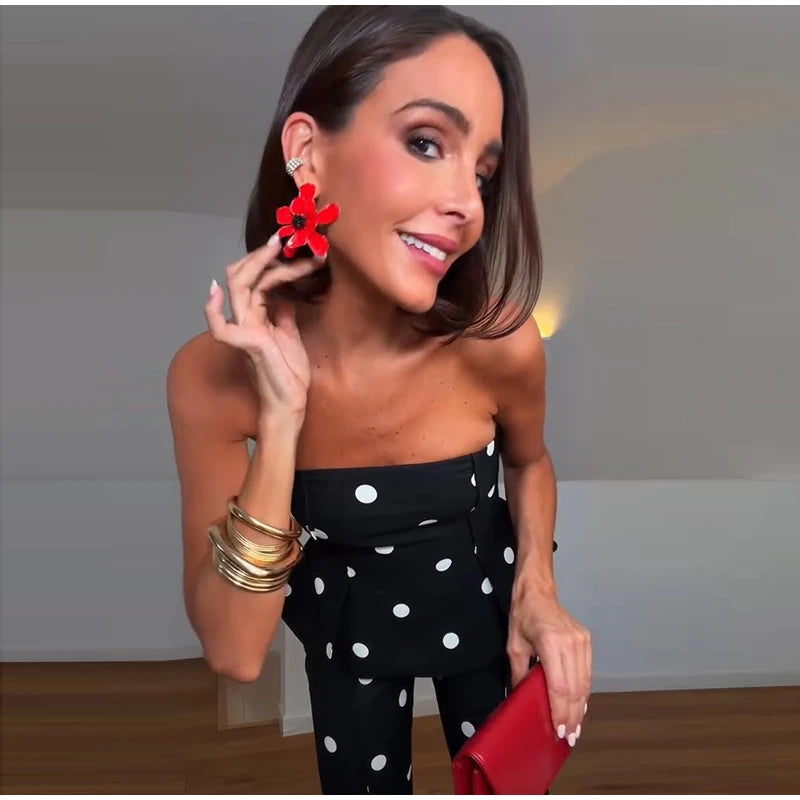 Elegante Tuta Intera da Donna a Pois Senza Maniche con Vita Stretta e Schiena Scoperta, Top a Tubino, Pagliaccetto Lungo da Donna, Moda Estiva 2026