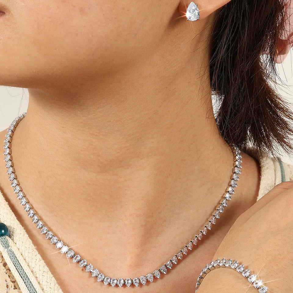 ZAKOL Gorgeous Buling AAA Clear Round Cubic Zirconia Collana da sposa Orecchini Set di gioielli da festa per le donne