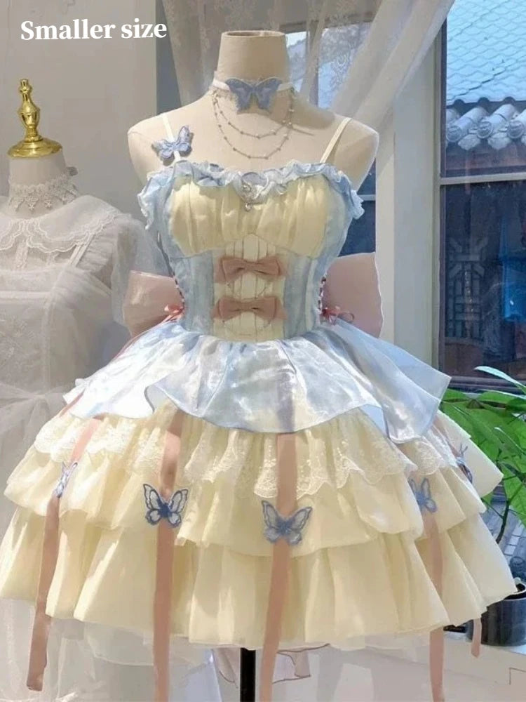 Sweet Lolita Y2k Mini abiti da donna patchwork in pizzo manica corta fasciatura elegante abito da festa corto vintage francese estivo femminile