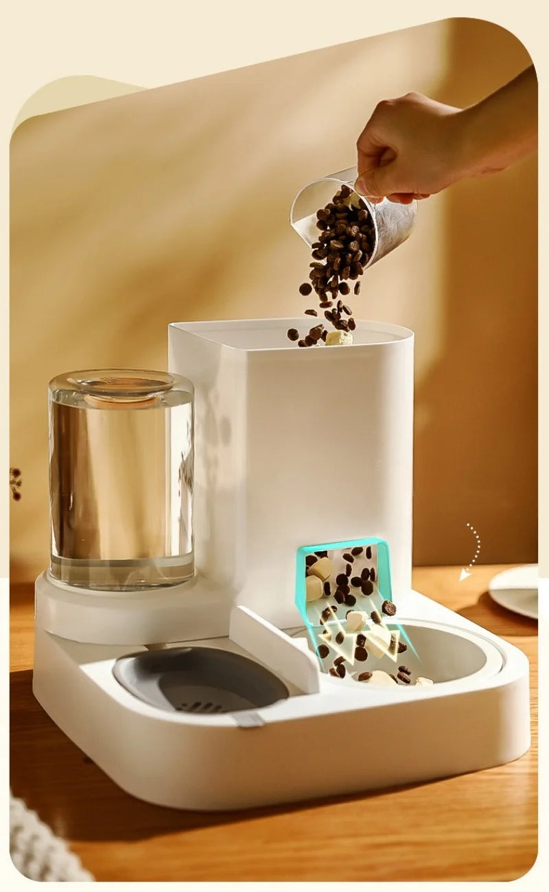 Distributore Automatico di Cibo e Acqua per Cani e Gatti, Set con Ciotola Universale per Animali Domestici