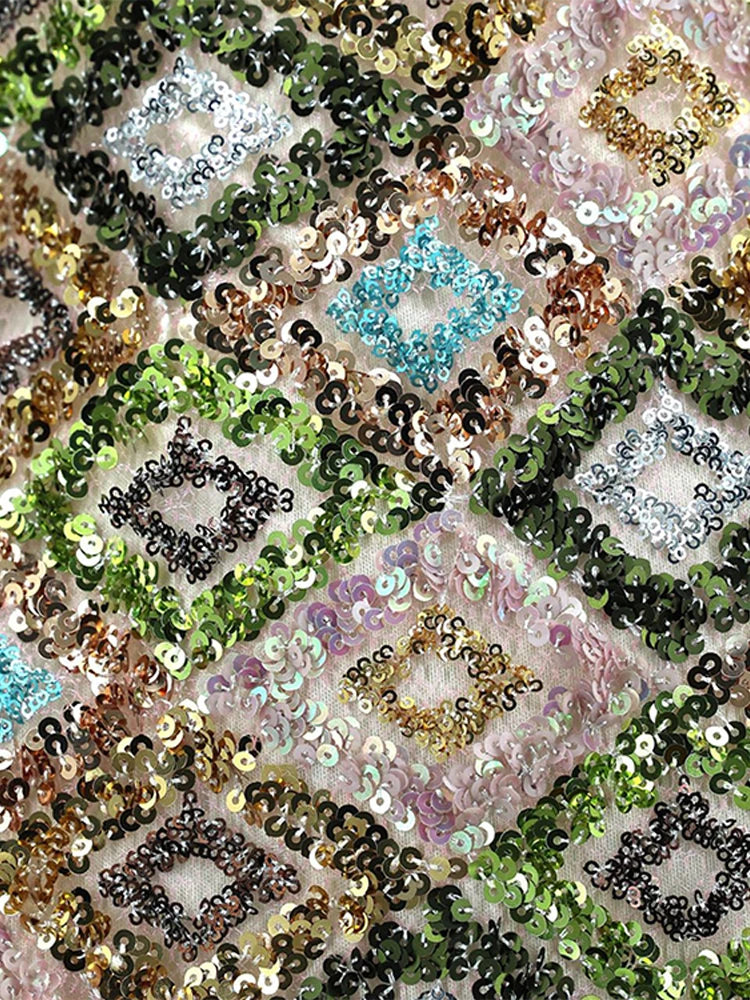 Abito con scollo all'americana con fiori 3D con paillettes Profondo scollo a V Glitter Abiti da festa spaccati scollati sexy Abiti lunghi da spiaggia lavorati a maglia slim fit estivi