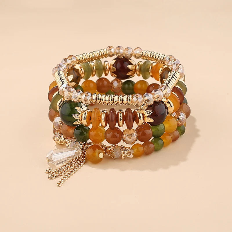 4 pezzi nuovo set di braccialetti con perline con ciondoli e nappe per donna, bracciale a catena con perline di vetro colorato, gioielli bohémien da uomo