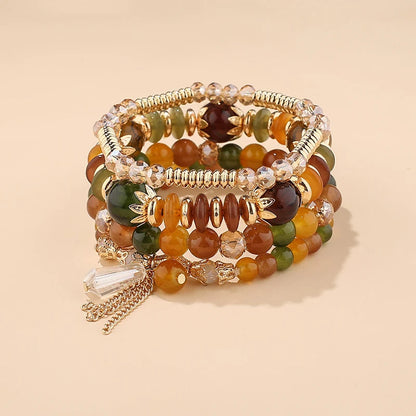 4 pezzi nuovo set di braccialetti con perline con ciondoli e nappe per donna, bracciale a catena con perline di vetro colorato, gioielli bohémien da uomo