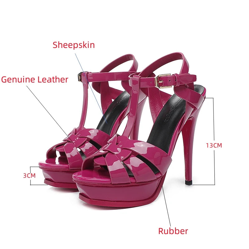 Nuovi sandali estivi da donna design del marchio sandali da festa fatti a mano di alta qualità tinta unita punta aperta 13CM eleganti tacchi alti 35-43