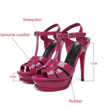 Nuovi sandali estivi da donna design del marchio sandali da festa fatti a mano di alta qualità tinta unita punta aperta 13CM eleganti tacchi alti 35-43