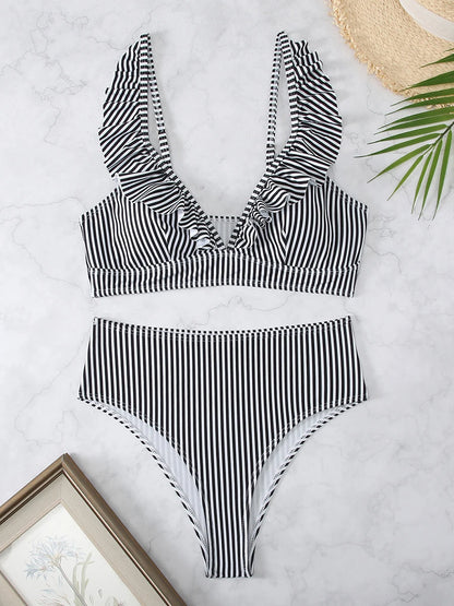 Sexy Striped Ruffle Bikini Swimsuit Women 2026 Two-piece Swimwear High Waisted Bikinis Sets Female Bathing Suit Push Up Monokini