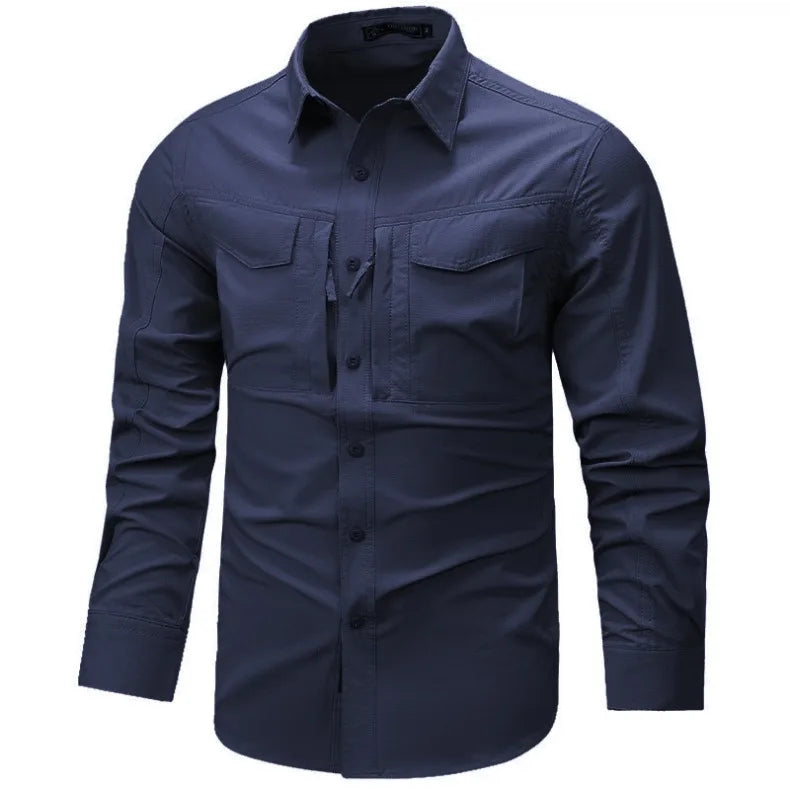 Camicia a maniche lunghe da uomo primavera autunno Camicie da lavoro tattiche da uomo Top Camicie cargo da pesca per escursionismo multitasche da esterno ad asciugatura rapida