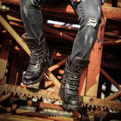 Men's Motorcycle Boots Outdoor Boots Four Season Fashion Cycling Shoes High Top Mens Casual Boot PU Leather Boots Plus Size 46