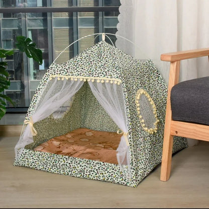 Tenda per gatti con fiori spezzati Tenda semi chiusa per celebrità Internet Nido universale per tutte le stagioni Forniture per animali domestici Nido estivo per cani e gatti