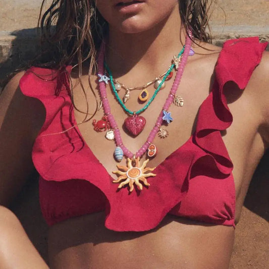 3Pcs/set New Colorful Resin Beaded Charms Necklaces For Women Summer Ocean Vacation Style Party Jewelry Neck Accessories