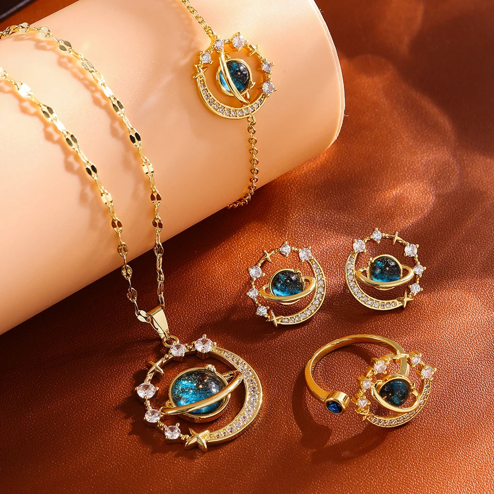 Collana di lusso leggera in acciaio al titanio con serie Star per donna, colore oro, pianeta, luna, astronauta, collane con ciondolo, gioielli, regali
