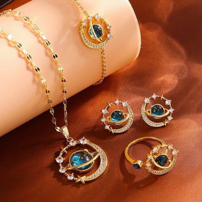 Collana di lusso leggera in acciaio al titanio con serie Star per donna, colore oro, pianeta, luna, astronauta, collane con ciondolo, gioielli, regali