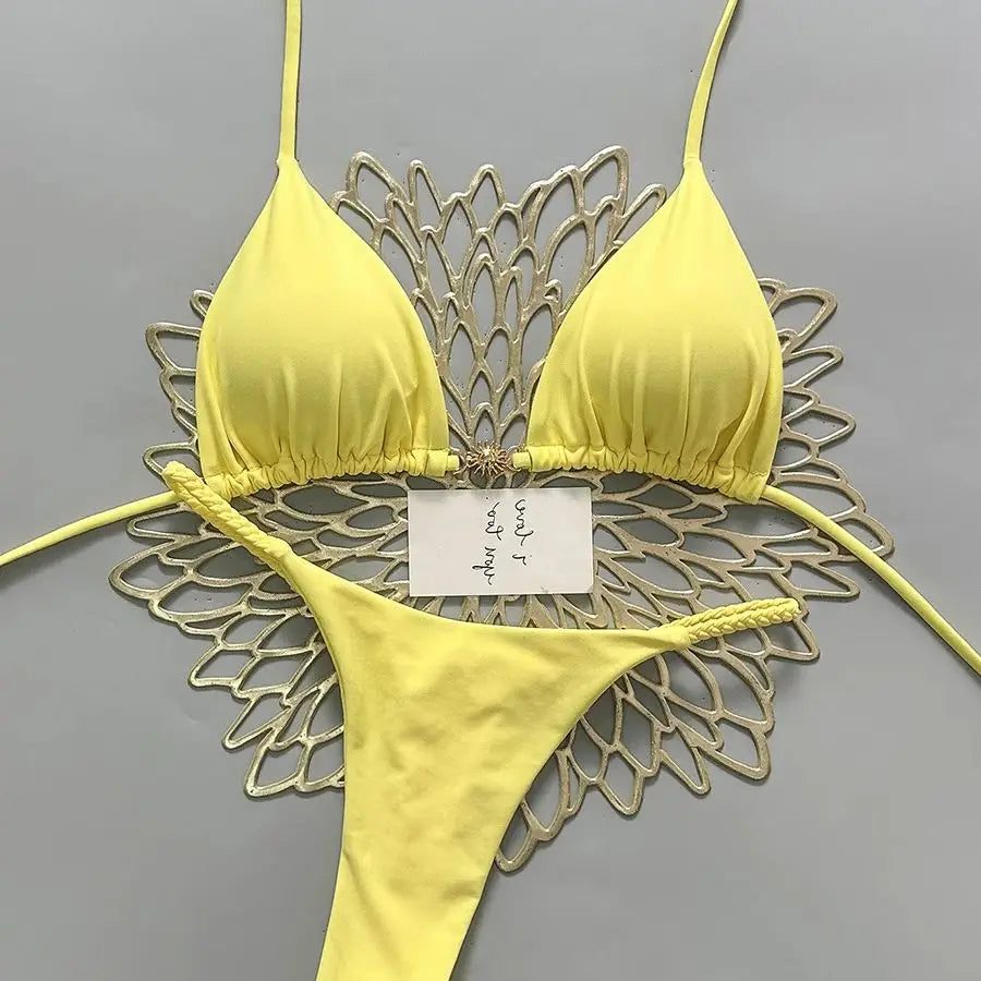 2026 Neuer sexy Schnür-Print brasilianischer Bikini Damen Badeanzug Micro Bademode rückenfreier Biquini Badeanzug Strandbekleidung Tanga