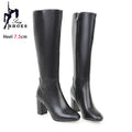 Black Long Boots Women's Fashionable Thick Heels Side Zipper Ladies Shoes Soft PU Leather Knee High Boots Plus Size 43 44 45 46