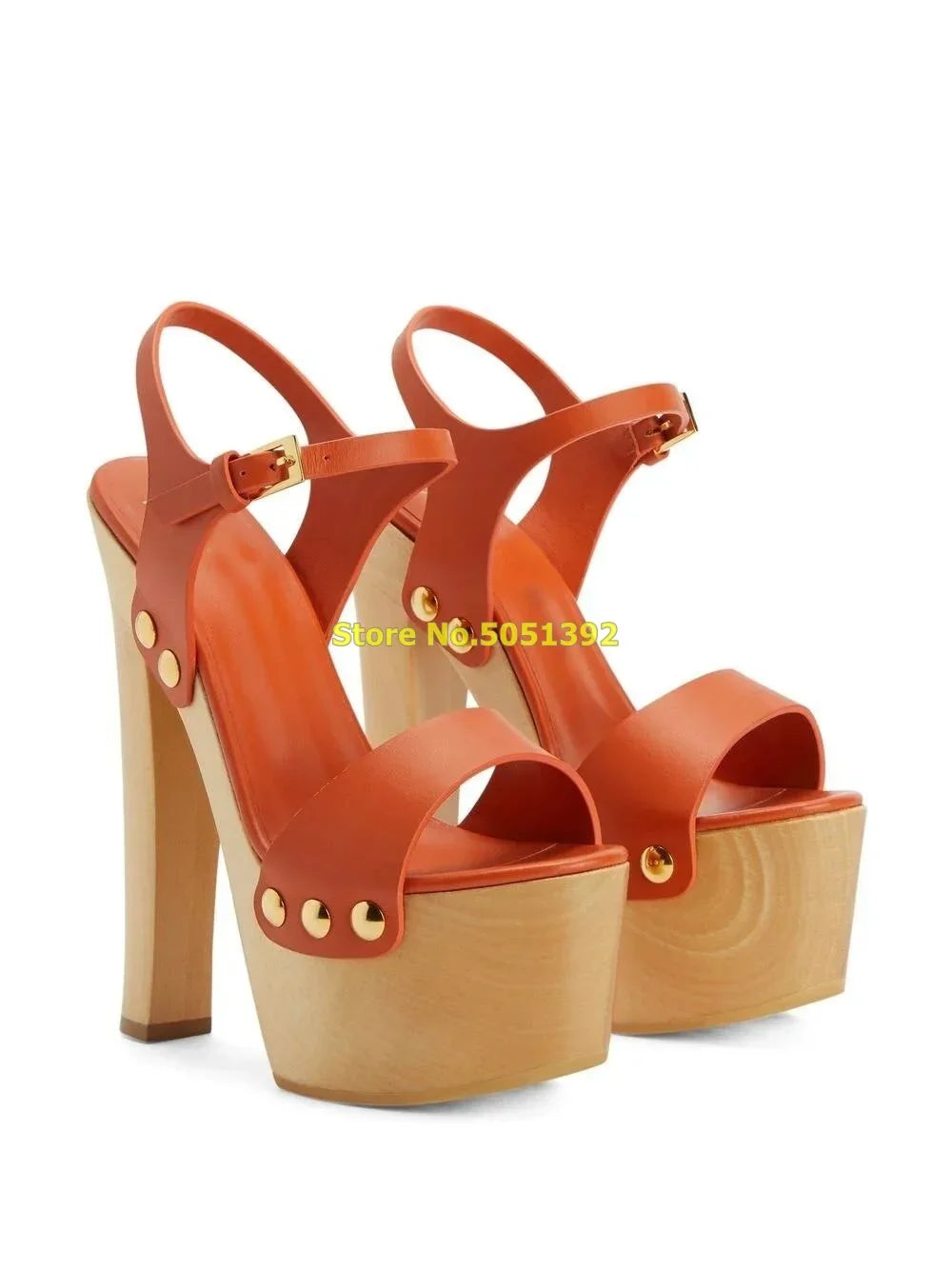 Sandali con tacco largo con plateau e tacco in legno, punta aperta, cinturino con fibbia alla caviglia, tacco super alto, sandali da donna alla moda, scarpe estive con punta aperta