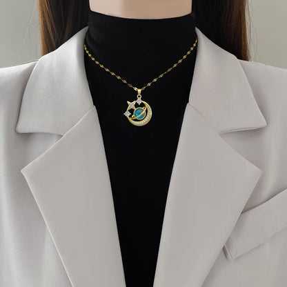Collana di lusso leggera in acciaio al titanio con serie Star per donna, colore oro, pianeta, luna, astronauta, collane con ciondolo, gioielli, regali