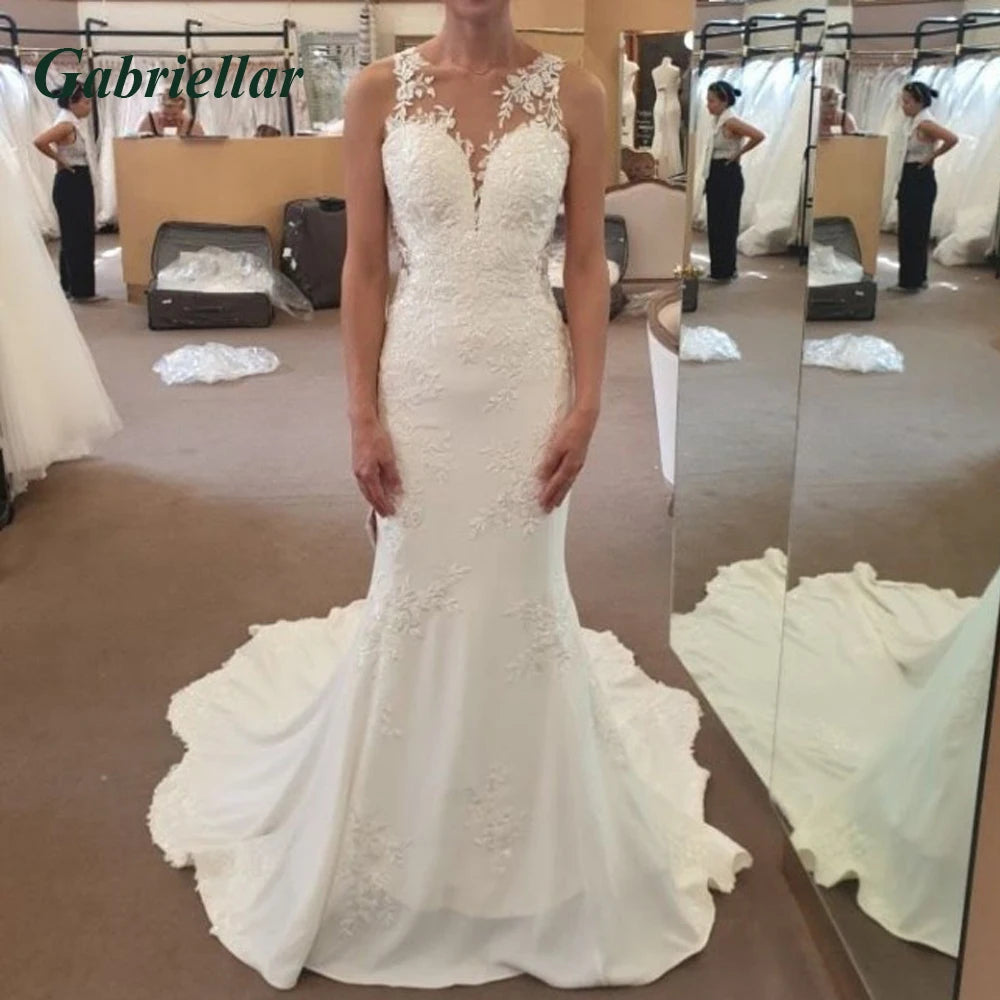 Gabriellar eleganti abiti da sposa a sirena per le spose scollo a V applicazioni tulle volant pieghe al largo della spalla personalizzati