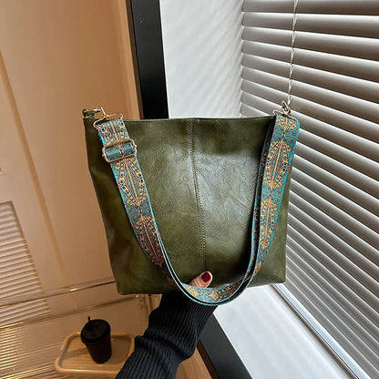 Borsa a tracolla larga con tracolla geometrica Borse a tracolla di grande capacità per donna, borsa da donna retrò in pelle PU per lo shopping e i viaggi