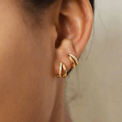Orecchini a Cerchio in Acciaio Inossidabile Color Oro per Donne, Semplici Orecchini a Doppio Anello con Zirconia Cubica, Gioielli per Piercing alla Cartilagine