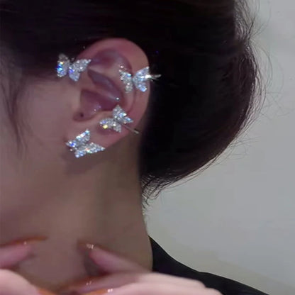 Clip per orecchio a farfalla in stile coreano senza piercing per le donne Orecchini a clip per polsino dell'orecchio con zirconi scintillanti Regali di gioielli per feste di nozze