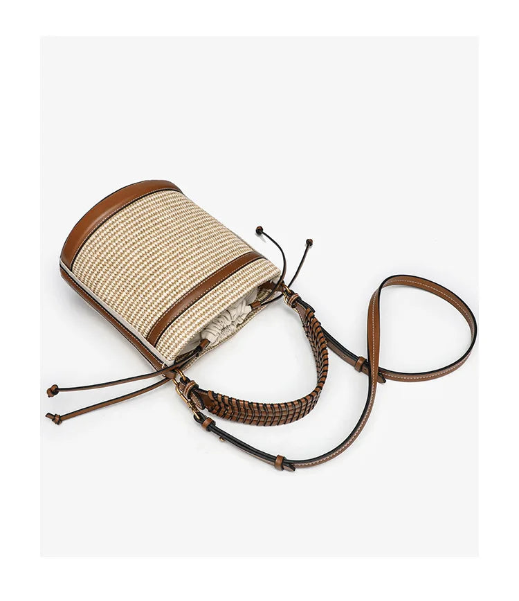 Borsa a secchiello in paglia di moda Borse da donna in tessuto Borse a tracolla con pannelli firmati Borse a tracolla piccole da spiaggia estive casual sac