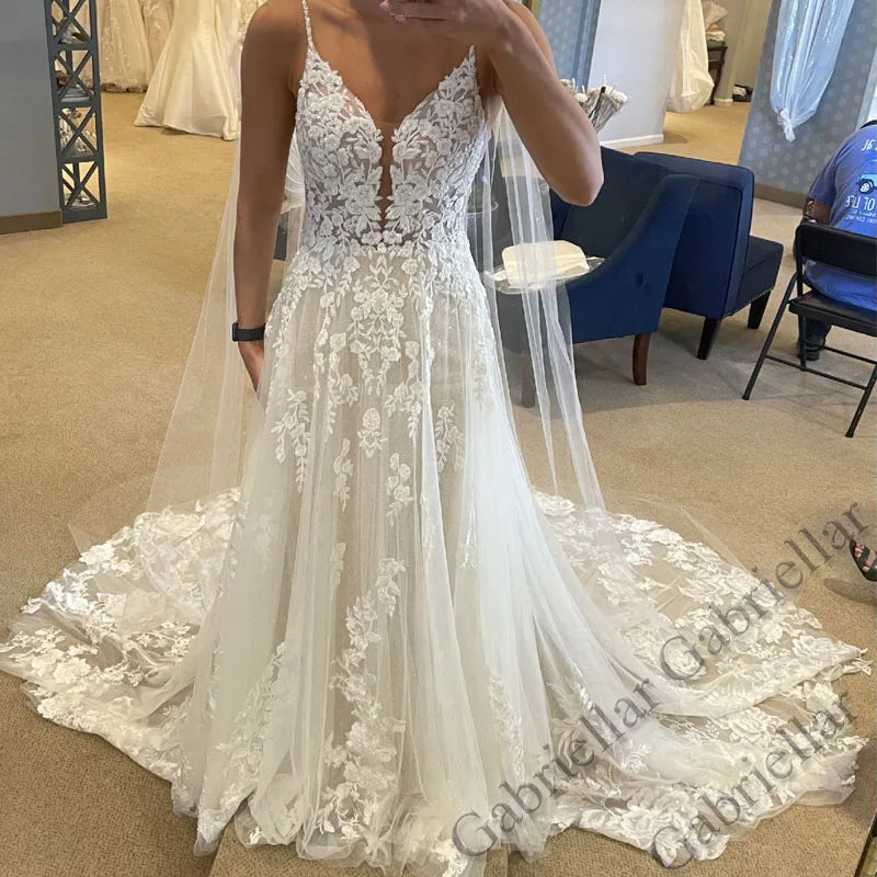 Gabriellar eleganti abiti da sposa a sirena per le spose scollo a V applicazioni tulle volant pieghe al largo della spalla personalizzati