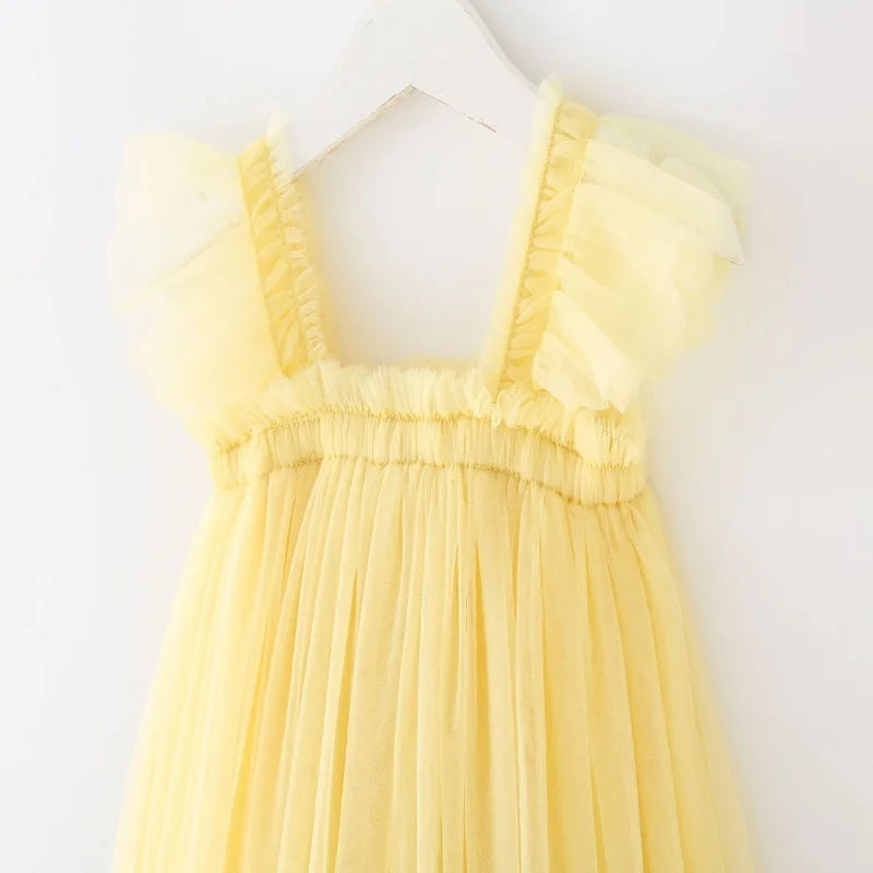 Nuova estate bambini ragazza vestito fionda senza maniche colletto quadrato tinta unita maglia principessa abiti da spiaggia bambino abbigliamento casual E2200