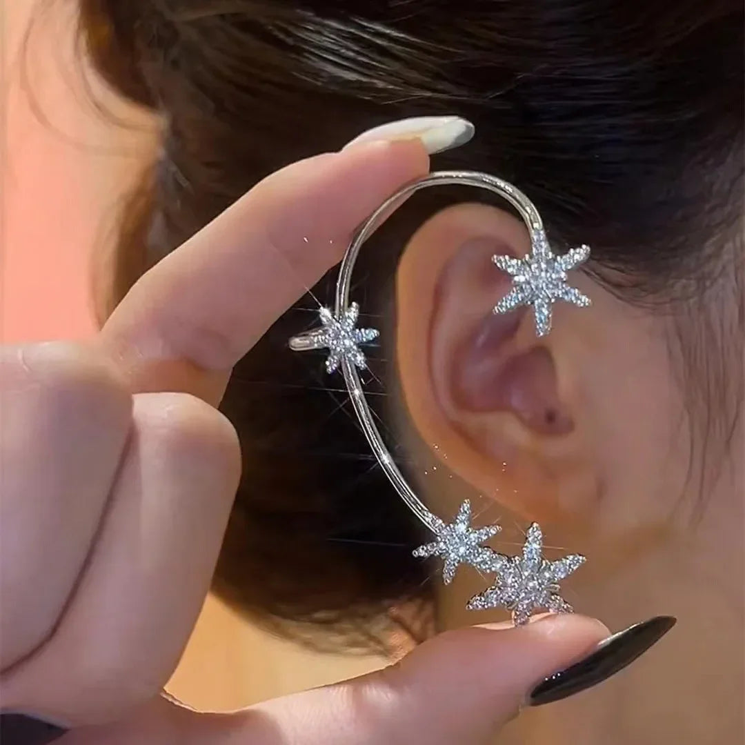 Orecchini a Clip a farfalla con foglia di metallo placcato argento per orecchini da donna senza Piercing gioielli di moda con polsino dell'orecchio in zircone scintillante