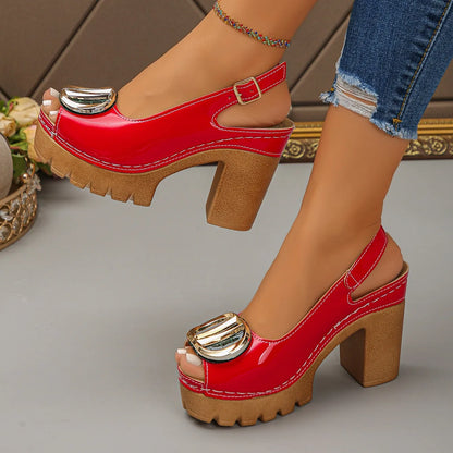 Estate nuove donne moda metallo sandali col tacco alto gladiatore casual versatile bocca di pesce sandali romani tacchi alti scarpe da donna