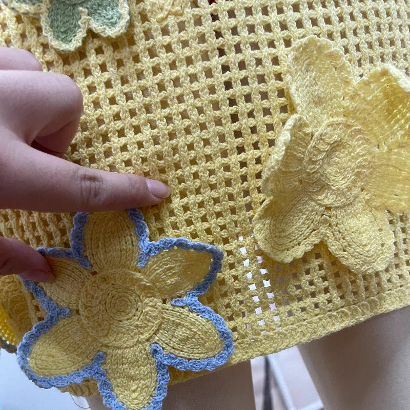 Set di gonne superiori con corsetto da spiaggia lavorato a maglia Set di gonne divise con reggiseno senza maniche con scollo all'americana 3D senza schienale Abiti da donna 2 pezzi Abiti primaverili