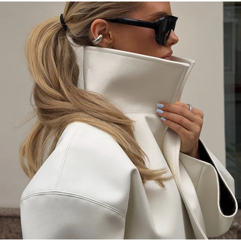 Cappotto da donna ampio a tinta unita, a maniche lunghe, con collo alto, top corto, moda estiva autunnale 2026, capospalla femminile streetwear