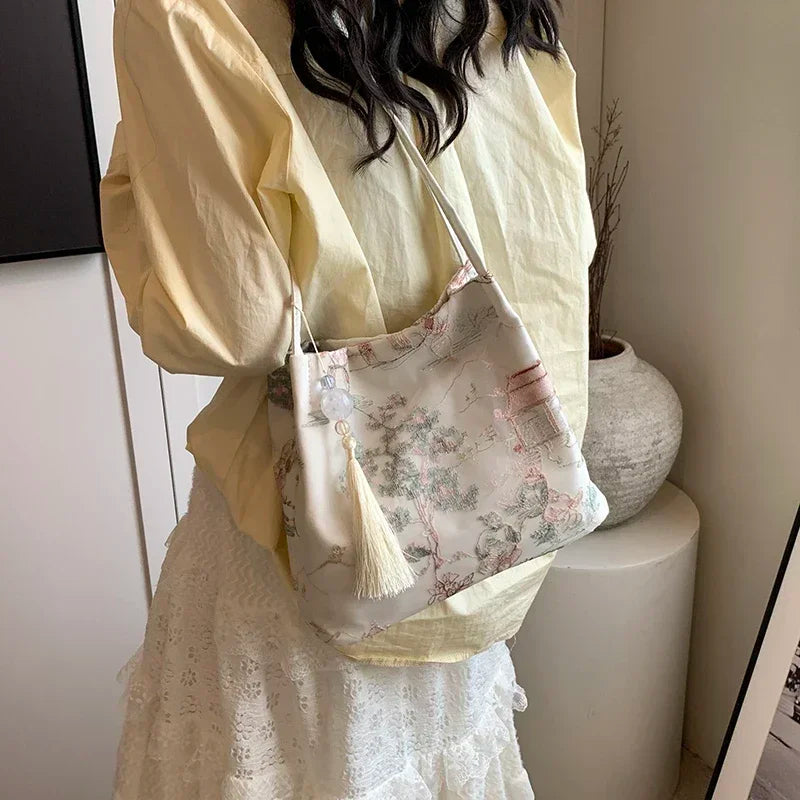 Borsa a tracolla da donna alla moda ricamata in stile cinese di vendita caldo 2026 Borsa di grande capacità di nuova tendenza estiva