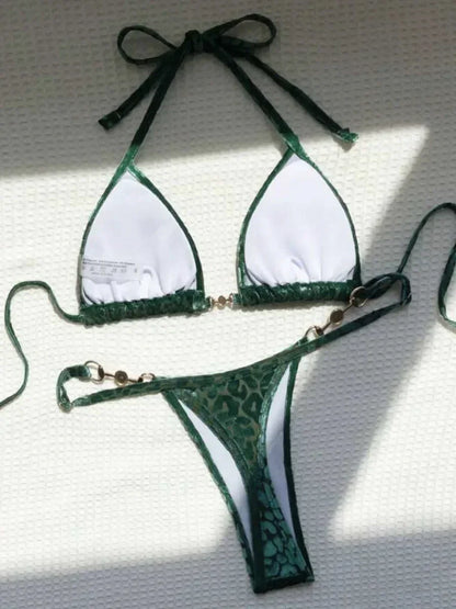 Sexy Leoparden Samt Bikini Mini Micro Tanga Bikinis Damen Bademode Weiblicher Badeanzug Zweiteiliger Bikini Set Neckholder Badeanzug Schwimmen