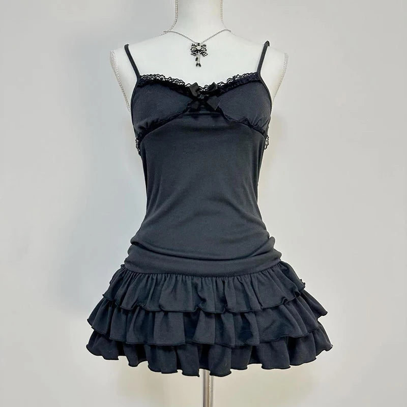 Y2k Harajuku Solido Bianco Vintage Senza Maniche Punk Gotico Abiti Estivi Slim 2000s Abito Corto In Pizzo Punk Sexy Vestito Delle Donne di Modo