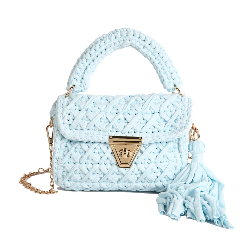 Borsa a Mano da Donna in Maglia Uncinetto, Borsa a Spalla Artigianale in Filato Intrecciato, Borsa Grande Capacità per Spiaggia, Vacanze Estive, Shopping e Viaggi