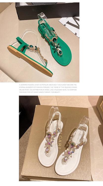 Appartamenti estivi Sandali Delle Donne di Cristallo Clip Toe Pantofole di Tendenza di Marca di Lusso Scarpe Da Donna Spiaggia Causale Presentazioni Aziende Produttrici Giochi Mujer Zapatos 2023