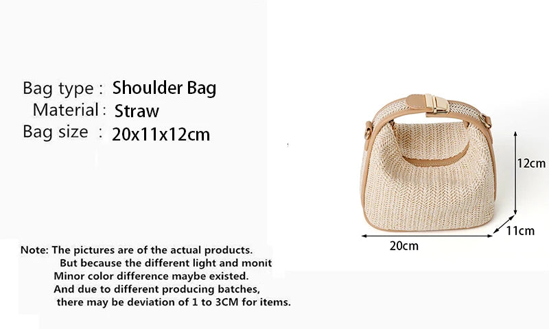 Yogodlns Borsa estiva piccola in paglia Borsa a tracolla alla moda Borsa a tracolla a secchiello intrecciata Borsa da spiaggia casual al mare Borsa con manico per ragazze
