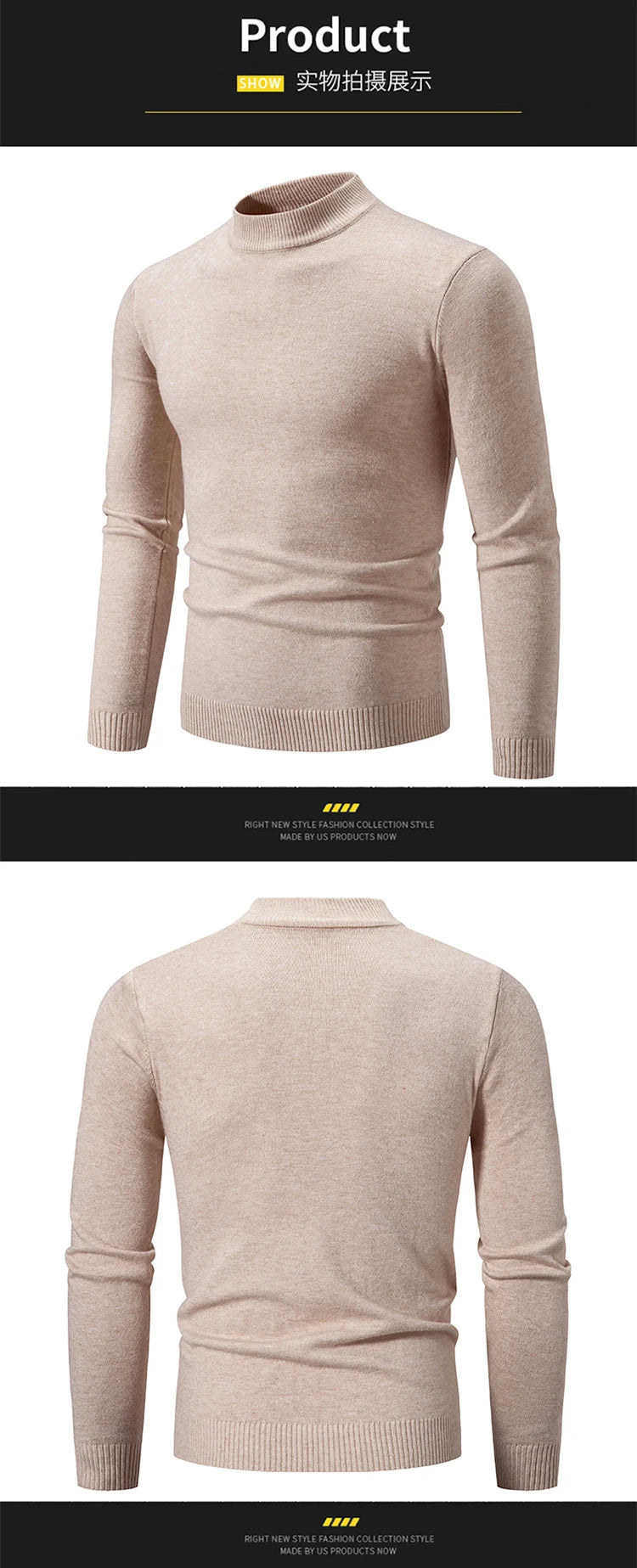 Autunno nuovo maglione da uomo mezzo collo alto basic tinta unita casual versatile girocollo lavorato a maglia con maglione elastico slim fit all'interno