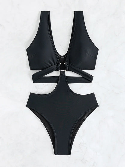 Sexy One-piece Hollowed-out Bikini  Swimwear Women  High Waist Bikinis Beautiful and Cool Swimsuit  High Waist Bikini