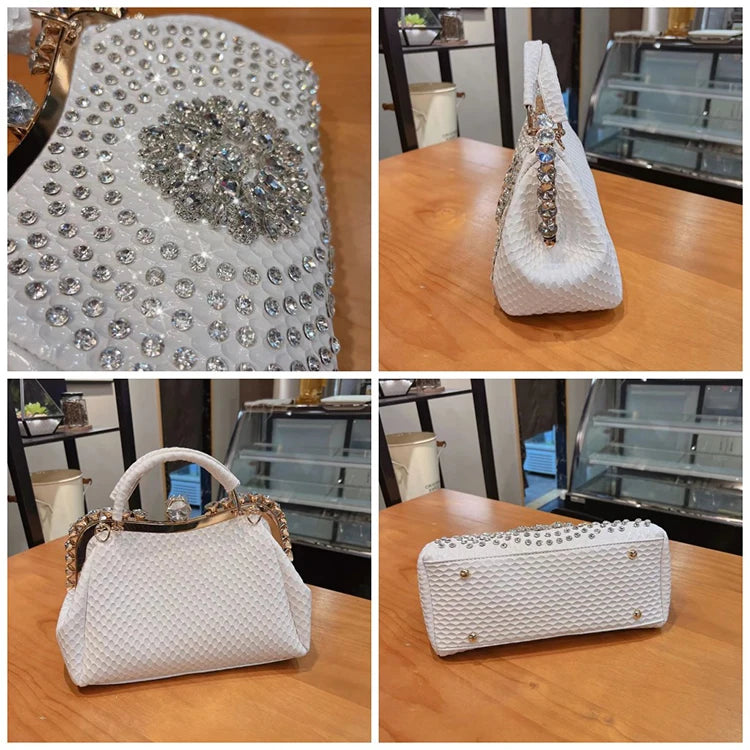 Borsa a tracolla di alta qualità da donna estate 2024 nuova borsa a tracolla di nicchia con texture esplosiva borsa di grande capacità tempestata di diamanti