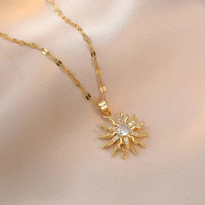Collana con ciondolo fiore zircone rotante di lusso leggero per le donne Collane a catena ad alto senso di qualità color oro Regali di gioielli per feste